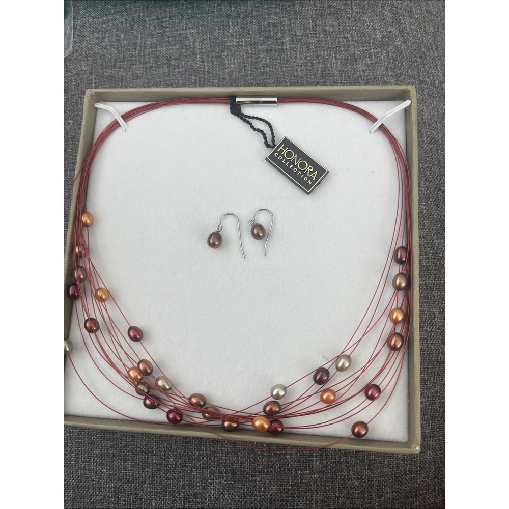 Honora Necklace Pearl Wire Multi Color Freshwater Pearls  With Earrings